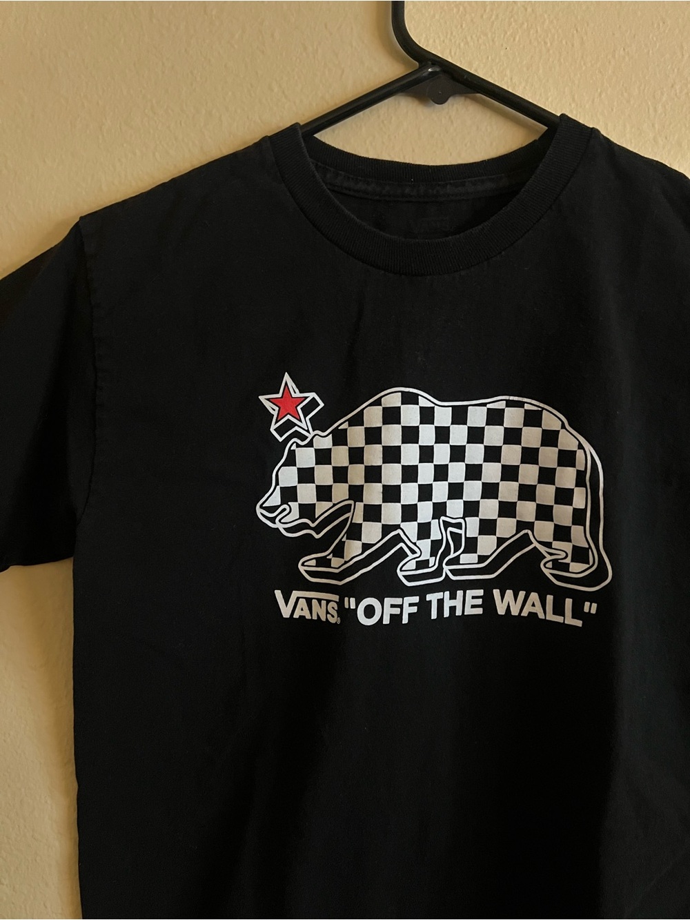 Vans Black Checker Bear Tee with Red Star Boys Mediums / Women’s XS
